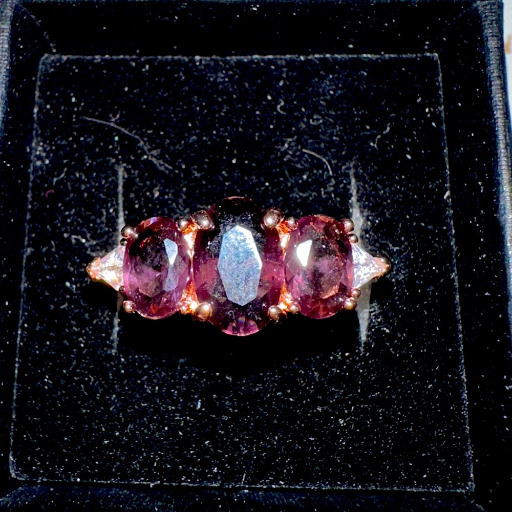 Three Gemstone Amethyst Ring - image 1